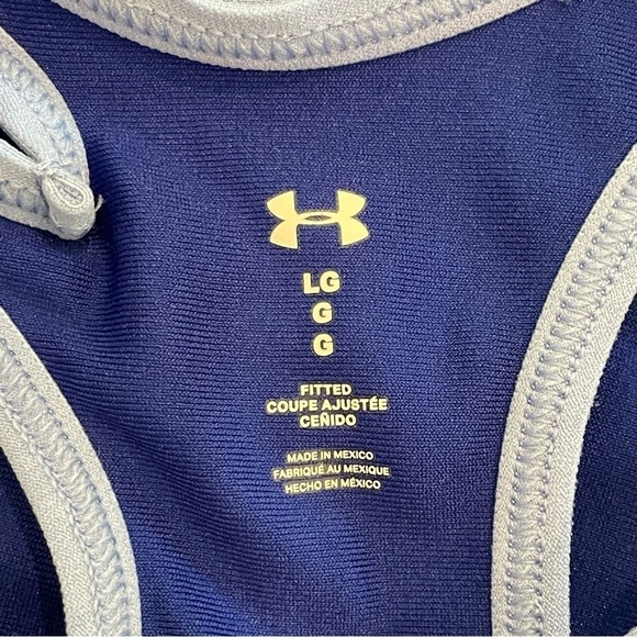 Under Armour Asymmetrical Sports Bra Spell Out Low Impact Cutout Cobalt Blue L - Picture 13 of 13